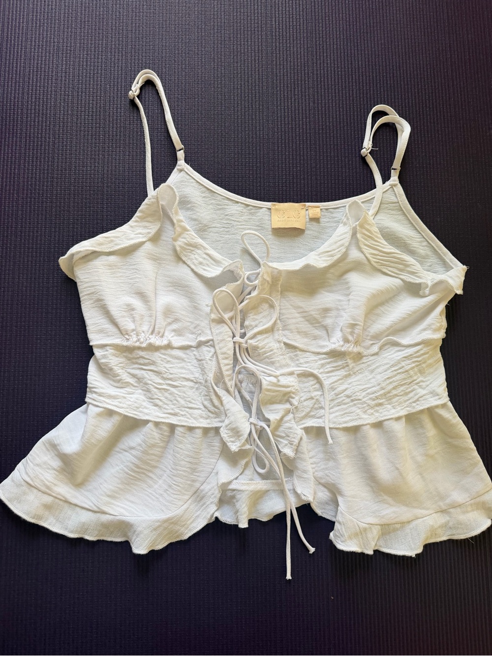 White  Ruffle Lace-Up Camisole Top
